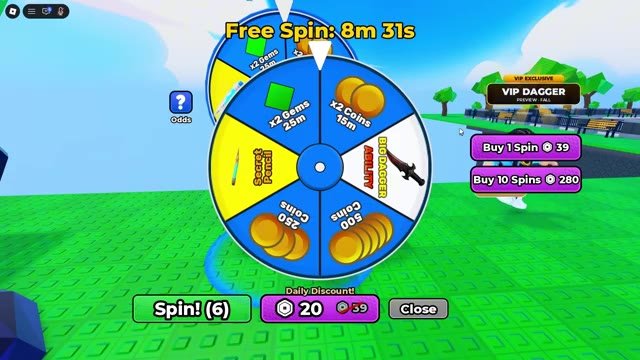 Huss Valley spin wheel with Free Spin timer 8m 31s and Buy 1 Spin and Buy 10 Spins buttons