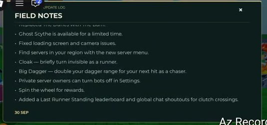 Huss Valley Field Notes bullet list including Ghost Scythe is available for a limited time and Big Dagger text